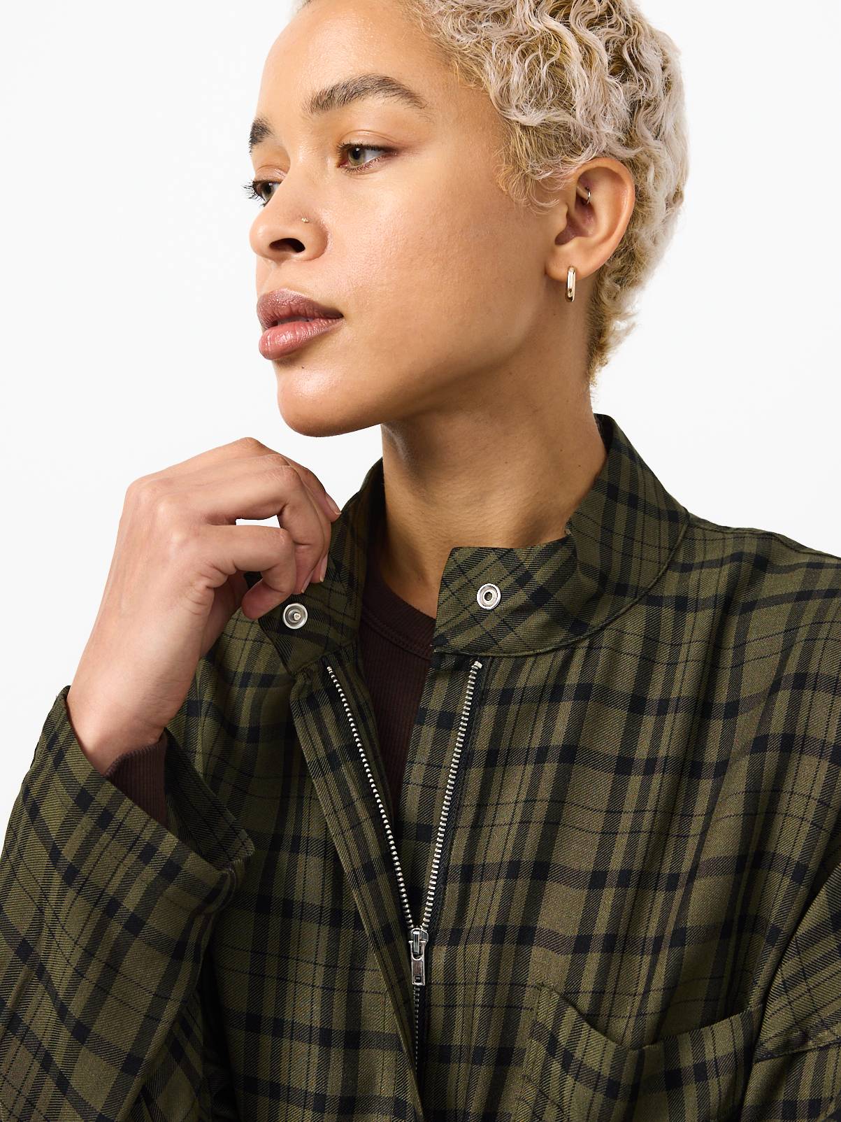 Green Check Funnel Neck Shacket 16 - Image 3